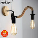 Industrial black & wood hemp rope wall lamp bedroom sconce by Decorbites