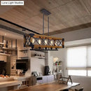 GobekUsa Industrial Wood Rectangular Island Chandelier Light for Living Room Decor