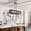GobekUsa Industrial Wood Rectangular Island Chandelier Light for Living Room Decor