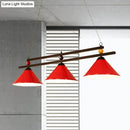 GobekUsa Black/Red Industrial Cone Shade Ceiling Pendant with 3 Metal Heads and Billiard Ball Deco