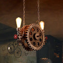 GobekUsa Antique Gear Pendant Light with Exposed Bulb - 2-Light Rustic Island Pendant for Dining Room