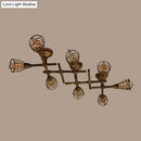 GobekUsa Industrial Intersecting Piping Ceiling Light - Iron Semi Flush Mounted with Cage Guard, Brass Finish (4/5/8 Heads)