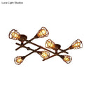 GobekUsa Industrial Intersecting Piping Ceiling Light - Iron Semi Flush Mounted with Cage Guard, Brass Finish (4/5/8 Heads)