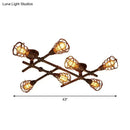 GobekUsa Industrial Intersecting Piping Ceiling Light - Iron Semi Flush Mounted with Cage Guard, Brass Finish (4/5/8 Heads)