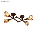 GobekUsa Industrial Intersecting Piping Ceiling Light - Iron Semi Flush Mounted with Cage Guard, Brass Finish (4/5/8 Heads)