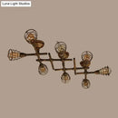 GobekUsa Industrial Intersecting Piping Ceiling Light - Iron Semi Flush Mounted with Cage Guard, Brass Finish (4/5/8 Heads)