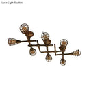 GobekUsa Industrial Intersecting Piping Ceiling Light - Iron Semi Flush Mounted with Cage Guard, Brass Finish (4/5/8 Heads)