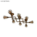 GobekUsa Industrial Intersecting Piping Ceiling Light - Iron Semi Flush Mounted with Cage Guard, Brass Finish (4/5/8 Heads)