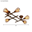 GobekUsa Industrial Intersecting Piping Ceiling Light - Iron Semi Flush Mounted with Cage Guard, Brass Finish (4/5/8 Heads)