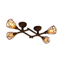 GobekUsa Industrial Intersecting Piping Ceiling Light - Iron Semi Flush Mounted with Cage Guard, Brass Finish (4/5/8 Heads)