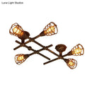 GobekUsa Industrial Intersecting Piping Ceiling Light - Iron Semi Flush Mounted with Cage Guard, Brass Finish (4/5/8 Heads)