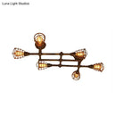 GobekUsa Industrial Intersecting Piping Ceiling Light - Iron Semi Flush Mounted with Cage Guard, Brass Finish (4/5/8 Heads)
