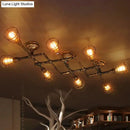 GobekUsa Industrial Intersecting Piping Ceiling Light - Iron Semi Flush Mounted with Cage Guard, Brass Finish (4/5/8 Heads)