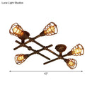 GobekUsa Industrial Intersecting Piping Ceiling Light - Iron Semi Flush Mounted with Cage Guard, Brass Finish (4/5/8 Heads)