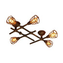 GobekUsa Industrial Intersecting Piping Ceiling Light - Iron Semi Flush Mounted with Cage Guard, Brass Finish (4/5/8 Heads)