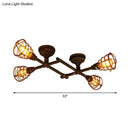 GobekUsa Industrial Intersecting Piping Ceiling Light - Iron Semi Flush Mounted with Cage Guard, Brass Finish (4/5/8 Heads)