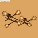 GobekUsa Industrial Intersecting Piping Ceiling Light - Iron Semi Flush Mounted with Cage Guard, Brass Finish (4/5/8 Heads)