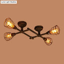 GobekUsa Industrial Intersecting Piping Ceiling Light - Iron Semi Flush Mounted with Cage Guard, Brass Finish (4/5/8 Heads)