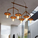 GobekUsa Industrial-Style Metal Island Light Fixture - 6 Lights, Rust Bare Bulb Chandelier for Restaurants