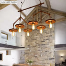 GobekUsa Industrial-Style Metal Island Light Fixture - 6 Lights, Rust Bare Bulb Chandelier for Restaurants