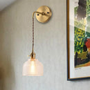 GobekUsa Industrial Brass Sconce with Clear Textured Glass Dome - One Light Lighting Fixture