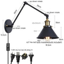 GobekUsa Gold Long Arm LED Wall Sconce with Pull Chain Switch, Adjustable Industrial Bedside Lamp