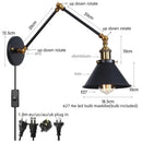 GobekUsa Gold Long Arm LED Wall Sconce with Pull Chain Switch, Adjustable Industrial Bedside Lamp