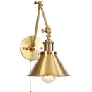 GobekUsa Gold Long Arm LED Wall Sconce with Pull Chain Switch, Adjustable Industrial Bedside Lamp