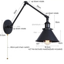 GobekUsa Gold Long Arm LED Wall Sconce with Pull Chain Switch, Adjustable Industrial Bedside Lamp