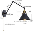 GobekUsa Gold Long Arm LED Wall Sconce with Pull Chain Switch, Adjustable Industrial Bedside Lamp
