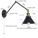 GobekUsa Gold Long Arm LED Wall Sconce with Pull Chain Switch, Adjustable Industrial Bedside Lamp