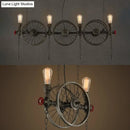 GobekUsa Farmhouse Style Wheel Design Island Light in Bronze with Open Bulb Lights - 2/4 Lights Metallic Fixture