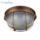 GobekUsa Bronze Metal Glass Outdoor Ceiling Lamp Flush Mount Waterproof Retro Yard Light