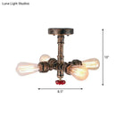 GobekUsa Iron Industrial-Style 4-Light Bronze Semi Flush Mount with Burst Pipe Foyer Ceiling Design