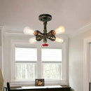 GobekUsa Iron Industrial-Style 4-Light Bronze Semi Flush Mount with Burst Pipe Foyer Ceiling Design