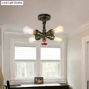 GobekUsa Iron Industrial-Style 4-Light Bronze Semi Flush Mount with Burst Pipe Foyer Ceiling Design