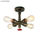 GobekUsa Iron Industrial-Style 4-Light Bronze Semi Flush Mount with Burst Pipe Foyer Ceiling Design