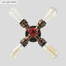GobekUsa Iron Industrial-Style 4-Light Bronze Semi Flush Mount with Burst Pipe Foyer Ceiling Design
