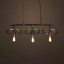 GobekUsa Metallic Island Pendant Light with Industrial Bare Bulb Design - 3 Lights & Wheel Decor in Bronze