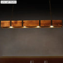 GobekUsa Industrial Rectangular Wooden Island Ceiling Light with 4 Lights and Metal Chain - Brown Finish