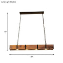 GobekUsa Industrial Rectangular Wooden Island Ceiling Light with 4 Lights and Metal Chain - Brown Finish