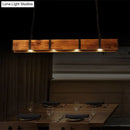 GobekUsa Industrial Rectangular Wooden Island Ceiling Light with 4 Lights and Metal Chain - Brown Finish