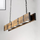 GobekUsa Industrial Rectangular Wooden Island Ceiling Light with 4 Lights and Metal Chain - Brown Finish