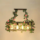 GobekUsa Industrial Cage Island Pendant Light with Plant Decoration - Rustic Restaurant Lighting