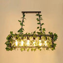 GobekUsa Industrial Cage Island Pendant Light with Plant Decoration - Rustic Restaurant Lighting