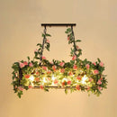 GobekUsa Industrial Cage Island Pendant Light with Plant Decoration - Rustic Restaurant Lighting