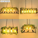 GobekUsa Industrial Cage Metal Pendant Light with Green Imitation Leaf for Dining Room