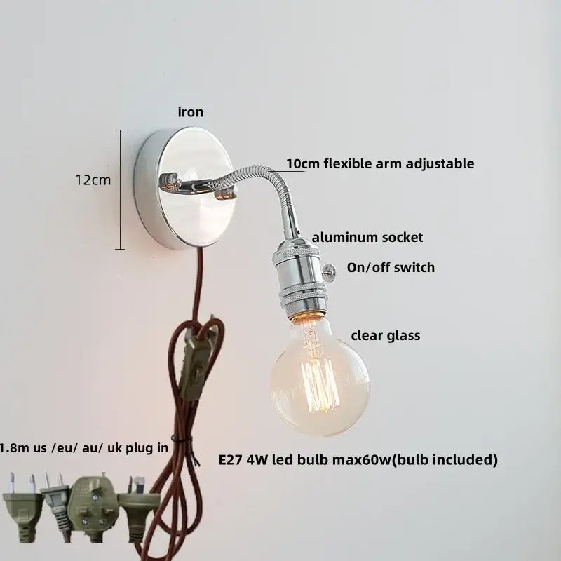 GobekUsa LED Wall Lamp Sconce with Pull Chain Switch and Flexible Arm, photo 10 of 22