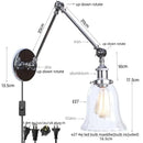 Industrial chrome wall sconce bedroom swing arm glass lamp by Decorbites
