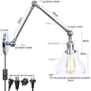 Industrial chrome wall sconce bedroom swing arm glass lamp by Decorbites